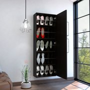 Tuhome Leto Wall Mounted Shoe Rack With Mirror, Single Door, Capacity For Ten Shoes, Black ZLW4759